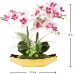 Orchids Artificial Flowers 15" White Pink Phaleanopsis Orchid with Gold Pots Real Touch Faux Orchid Plant Fake Orchid Flower Arrangement for Home Office Bathroom Living Room Party Wedding Decoration