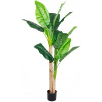 Solution4Patio Double Stalk Artificial Banana Tree 5 ft. Arbre Artificiel Tropical Faux Plants Greenery Realistic for Living Room Home Restaurant Cafe or Office Corner Out Indoor Decor #D418A00