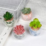 SOPHSEAG Succulents Plants Artificial Upgraded Mini Potted Fake Succulent Plants for Home Office Desk Plant Decor Assorted Small Faux Succulents in Rhombus Colored Marbled Ceramic Pots Set of 4
