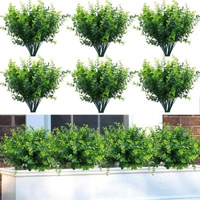 Summer Flower 10 Pack Artificial Boxwood Stems for Outdoors Unfading in The Sun Plastic Faux Plants,Fake Foliage Shrubs Greenery for Garden,Office,Patio,Wedding,Farmhouse Indoor Decoration