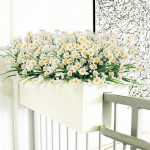TEMCHY Artificial Daisies Flowers Outdoor UV Resistant 4 Bundles Fake Foliage Greenery Faux Plants Shrubs Plastic Bushes for Window Box Hanging Planter Farmhouse Indoor Outside DecorWhite