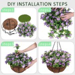 THE BLOOM TIMES Hanging Flowers Artificial Decor in Basket 12 inch Coconut Lining Hanging Baskets for Patio Garden Indoor Outdoor Decoration Purple Orchid