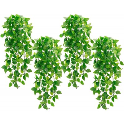 Whonline 4pcs Artificial Hanging Plants Fake Ivy Vine for Wall Home Porch Garden Wedding Garland Outside Hanging Decoration No Basket