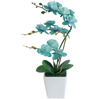 YSZL 15 Inches Tall Artificial Silk Phalaenopsis Orchid Flower Plant Pot Arrangements Golden Blue