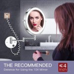 Benbilry 9" LED Wall Mount Makeup Mirror with 10X Magnification Extendable Double Sided Lighted Magnifying Vanity Mirror with 13" Extension,360° Swivel Rotation for Bathroom Powered by Plug in Chrome