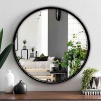 Black Round 24 inch Wall-Mirror  Metal Frame Circle decoratived Mirror Wall Mounted for Bathroom Hallway Living Room or Make Up