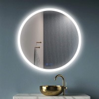CITYMODA Round Bathroom Mirror with LED Light 32 inch Circle Backlit Illuminated Wall Mount Mirror Anti-Fog 3 LED Color Dimmable