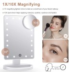 COSMIRROR Lighted Makeup Vanity Mirror with 10X Magnifying Mirror 21 LED Lighted Mirror with Touch Sensor Dimming 180°Adjustable Rotation Dual Power Supply Portable Cosmetic Mirror White
