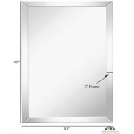 Hamilton Hills Large Flat Framed Wall Mirror with 2 Inch Edge Beveled Mirror Frame | Premium Silver Backed Glass Panel | Vanity or Bathroom | Rectangle Hangs Horizontal or Vertical 30" x 40"