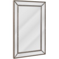 Head West Metro Vintage Beaded Texture Frame Beveled Wall Mirror | Modern Rustic Design With Elegant Champagne Finish Vertical or Horizontal Mount Ideal for Living room & Bedroom 24" x 36"
