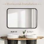HOWOFURN Wall Mount Mirror 24x36 Rectangular Bathroom Mirror Wall Mirror for Bathroom Stainless Steel Metal Frame Gourd Hooks Vertical & Horizontal Hang Ideal for Bedroom Bathroom Living Room