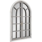 Kate and Laurel Boldmere Large Traditional Wood Windowpane Arch Mirror 28x44 Gray and White