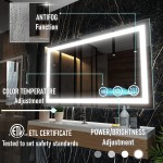 KRISTALLUM Bathroom Mirror with Lights -60x36 Mirror w  Wireless Switch + Anti Fog  Waterproof  Dimmable  3 Colors Warm Natural White CRI >90 Frameless Led Mirror Vertical or Horizontal