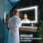KRISTALLUM Bathroom Mirror with Lights -60x36 Mirror w  Wireless Switch + Anti Fog  Waterproof  Dimmable  3 Colors Warm Natural White CRI >90 Frameless Led Mirror Vertical or Horizontal