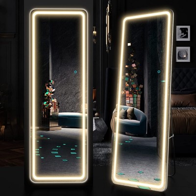 LVZORY 63"x20" Full Length Floor Mirror Dimming Lights Bedroom Tall Full-Size Body Mirror Lighted Mirror Free Standing Mirror Wall Mounted Hanging Mirror Dressing Mirror Touch Control  White 20",