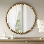 Madison Park Signature Wall Décor Marlowe Metal Spherical Frame Round Mirror for Living Room Home Accent Ready to Hang Bedroom Decoration 36" Diameter Gold