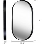 MOTINI Oval Wall Mirror Black 1.18" Deep Frame Decorative Rectangle Mirrors for Wall Decor Bathroom Vanity Mirror Hangs Horizontal or Vertical 31.5"x18"x2"