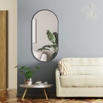Muzilife Wall Mirror for Bathroom 20" x40'' Oval Wall Mirror Capsule Vanity Mirror with Metal Frame Hang Horizontally or Vertically for Entryway Living Room Bathroom Black