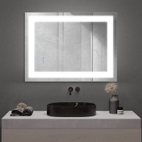 OUGOO 32 x 24 Inch LED Mirror for Bathroom Anti Fog Dimmable LED Bathroom Wall Mounted Mirror Vertical & Horizontal