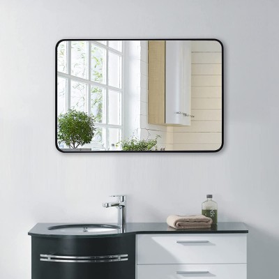 SILD Bathroom Mirror Black Rectangle Wall Mirror 30 x 40 inch Large Wall Mounted Vanity Mirrors with Aluminum Frame Rounded Corner