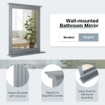 Tangkula Bathroom Wall Mirror with Shelf Square Makeup Mirror Wall Hanging Mirror Vanity Mirror for Dressing Room Washroom Bedroom Modern Concise Wall Mounted Mirror Grey