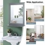 Tangkula Bathroom Wall Mirror with Shelf Square Makeup Mirror Wall Hanging Mirror Vanity Mirror for Dressing Room Washroom Bedroom Modern Concise Wall Mounted Mirror Grey