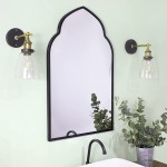 TEHOME Arched Black Metal Framed Bathroom Mirror in Stainless Steel Rectangle Comtemporary Vanity Mirror for Wall