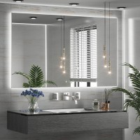 TETOTE 60 x 40 LED Backlit Bathroom Mirror with Light,3Color White Warm Natural,Anti-Fog Lighted Mirror,Dimmable,Vanity Mirror,Wall Mounted