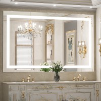 TETOTE LED Mirror 60 x 36 Anti-Fog Bathroom Mirror with Lights,White Warm Natural Lighted Mirror,Dimmable,CRI90,IP54 Waterproof,Wall Mounted,Vanity MirrorHorizontal Vertical