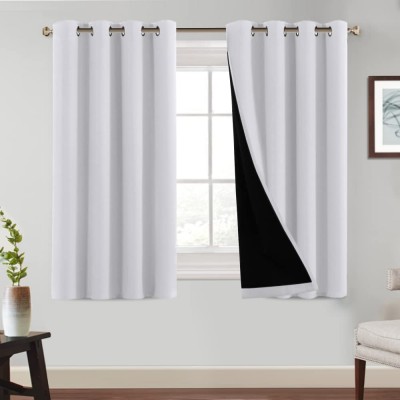 100% Blackout Curtains for Bedroom 54 Length Thermal Insulated Full Light Blocking Curtain Drapes with Black Liner Noise Reducing Draping Durable Grommet Curtains 2 Panels 52x54 inch Greyish White