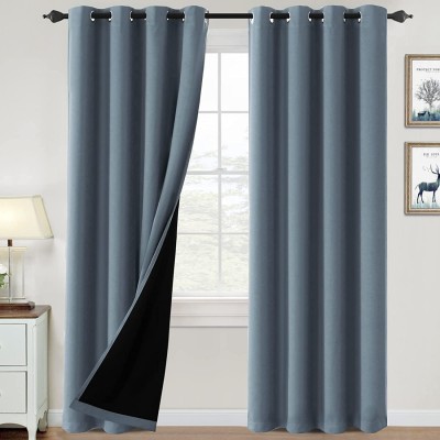 100% Blackout Curtains for Bedroom Thermal Insulated Blackout Curtains 84 inch Length Heat and Full Light Blocking Curtains Window Drapes for Living Room with Black Liner 2 Panels Set Stone Blue