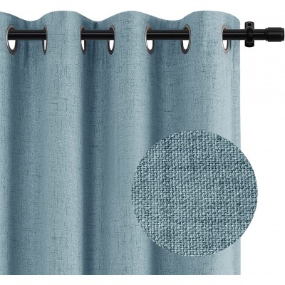 100% Blackout Shield Sliding Door Curtains Linen Textured Look Grommet Curtains with Blackout Liner Thermal Insulated Blackout Curtains Extra Wide Patio Door Curtains 50" x 108" Blue
