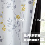 Beauoop Floral Blackout Window Curtain Panels Thermal Insulated Noise Reducing Drapes for Bedroom Living Room Leaf Energy Saving Window Treatment Grommet Top Set of 2 52W x 84L White Yellow Gray