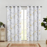 Beauoop Floral Blackout Window Curtain Panels Thermal Insulated Noise Reducing Drapes for Bedroom Living Room Leaf Energy Saving Window Treatment Grommet Top Set of 2 52W x 84L White Yellow Gray