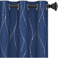 Blackout Curtains 84 Inch Length 2 Panels Set,Bedroom Curtains Sliver Wave Line Room Darkening Curtains Thermal Insulated Drapes for BedroomW50 x L84 2 Panels Navy