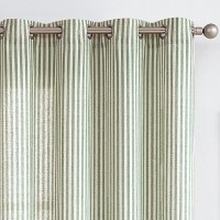 COLLACT Linen Curtains 84 Inch Length 2 Panels for Living Room Striped Pattern Farmhouse Curtain Green Drapes Rustic Grommet Top Light Filtering Window Treatment Set for Bedroom Sage on Beige