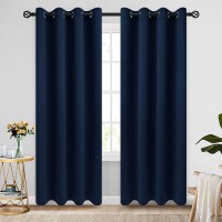 COSVIYA Grommet Blackout Room Darkening Navy Blue Curtains 84 inch Length 2 Panels,Thick Polyester Light Blocking Insulated Thermal Window Curtain Drapes for Bedroom Living Room,52x84 inches