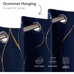 Deconovo Gold Wave Foil Print Blackout Curtains 52W x 84L Inch Navy Blue 1 Pair Grommet Light Blocking Room Darkening Curtain Noise Reducing Window Drapes for Living Room Bedroom