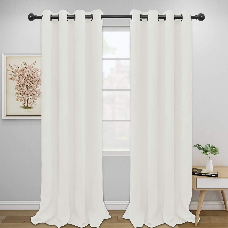 Easy-Going Blackout Curtains for Bedroom Solid Thermal Insulated Grommet and Noise Reduction Window Drapes Room Darkening Curtains for Living Room 2 Panels 52x96 in Ivory