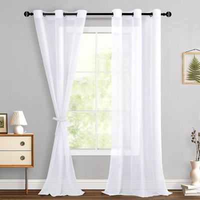 Hiasan White Sheer Curtains 96 Inches Long with Tiebacks Lightweight and Light Filtering Voile Drapes Extra Long Grommet Window Curtains for Bedroom Living Room Patio Door W42 x L96 2 Panels