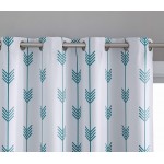 HLC.ME Arrow Printed Privacy Blackout Energy Efficient Room Darkening Thermal Grommet Window Curtain Drape Panels for Kids Bedroom Set of 2 Platinum White Teal Blue 84" inch Long