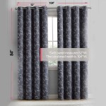 HLC.ME Carol Floral Decorative Embroidered Pattern Thermal Insulated Blackout Room Darkening Energy Savings Soundproof Window Curtain Grommet Panels Bedroom Set of 2 52 W x 72 L Long Grey