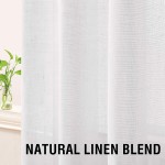 H.VERSAILTEX Linen Blended Sheer Curtains 95 Inches Length 2 Panels Textured Woven Linen Sheers Curtain Drapes for Living Room Bedroom Light Filtering Tab Top Casual Draperies White