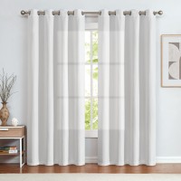 jinchan Linen Texture Curtains Light Reducing Grommet Top Drapes for Bedroom Living Room Window 2 Panels 95 Inches Length White