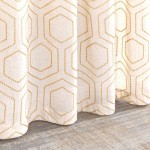 JINCHAN Yellow Window Curtains Honeycomb Embroidered Design Linen Textured Living Room Curtain Drapes Bedroom Bronze Grommet Window Treatment Set One Pair 95 inch