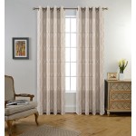 MIUCO Moroccan Embroidered Semi Sheer Curtains Faux Linen Grommet Window Drapes for Living Room 52 x 95 Inch 1 Pair Set Linen