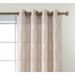 MIUCO Moroccan Embroidered Semi Sheer Curtains Faux Linen Grommet Window Drapes for Living Room 52 x 95 Inch 1 Pair Set Linen