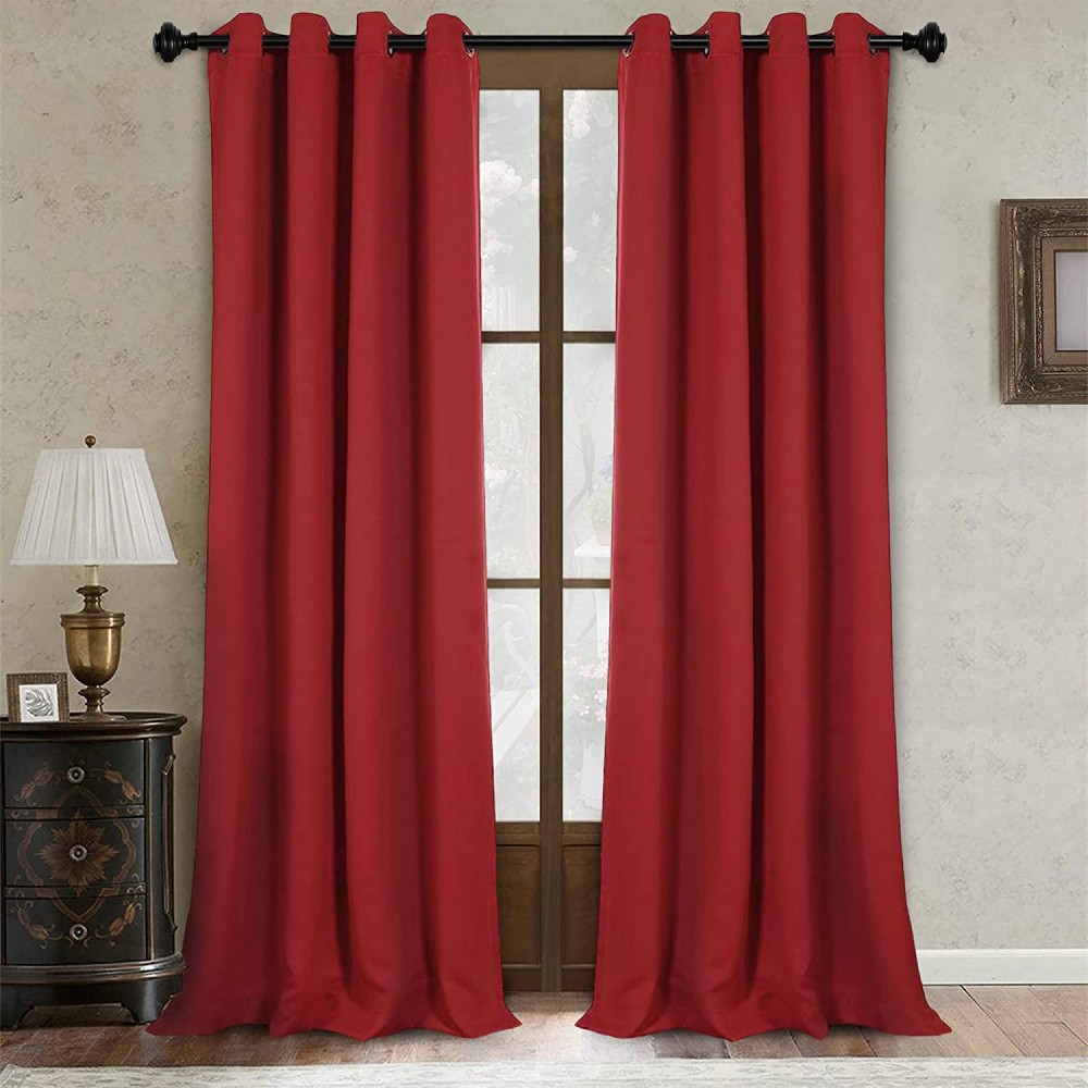 MYSKY HOME Blackout Curtain for Bedroom Grommet Room Darkening Curtain Amazing Triple Weave Thermal Insulated Curtain 1 Curtain Panel  52 x 95 Inch Red
