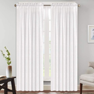 Natural Rich Linen Curtains Semi Sheer for Bedroom Living Room Dining | Rod Pocket Textured Flax Window Curtain Drapes Privacy Added Light Reducing Soft Curtains 2 Panels  Off White 52" W x 96" L