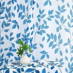 Navy-Blue Sheer Curtains Living Room 84 inches Length Floral Leaves Printed on White Semi Sheer Drapes for Bedroom Privacy Linen Textured Window Panels for Guest Room Office Studio 2 Panels